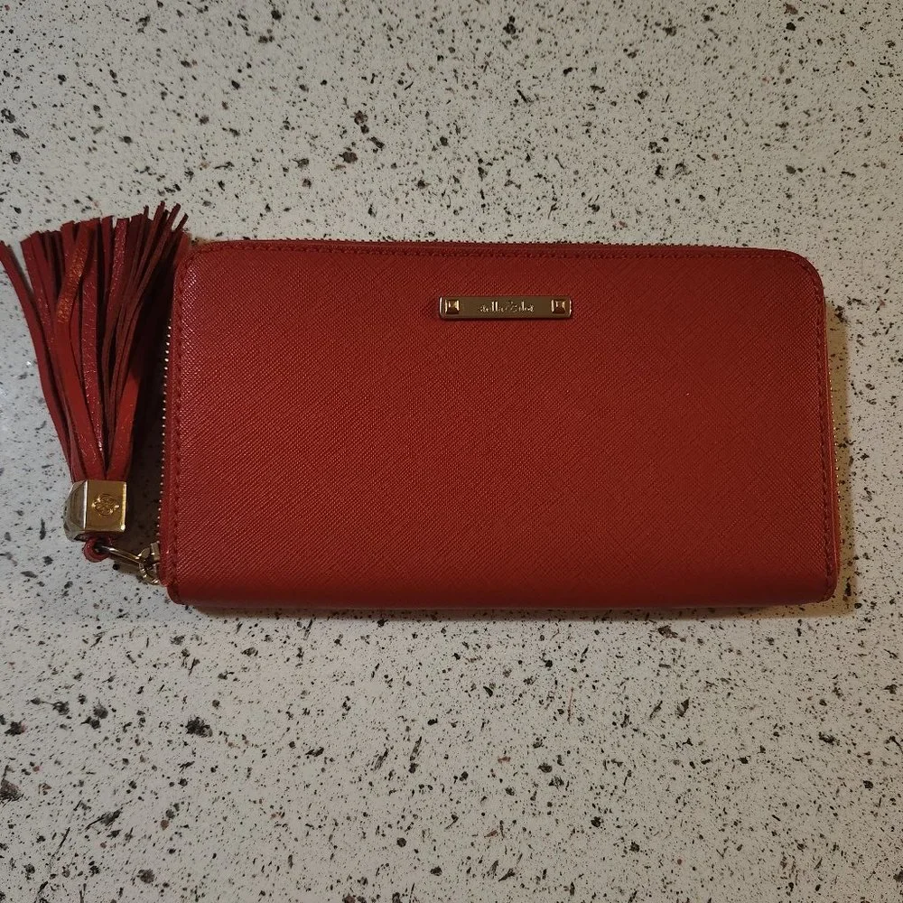 Stella & Dot Red Pink Poppy Mercer Tassel Zip Wallet
